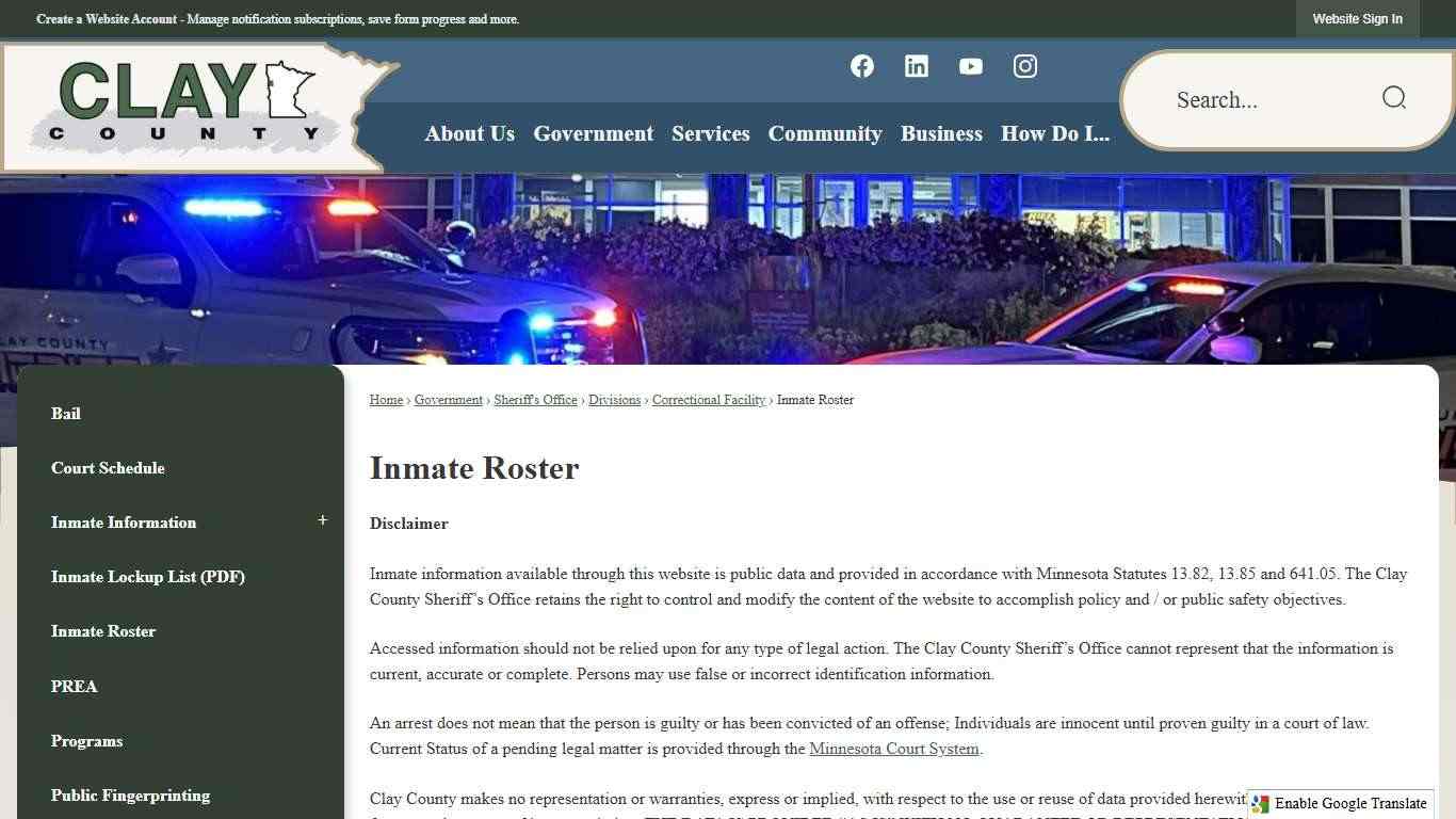 Inmate Roster | Clay County, MN - Official Website